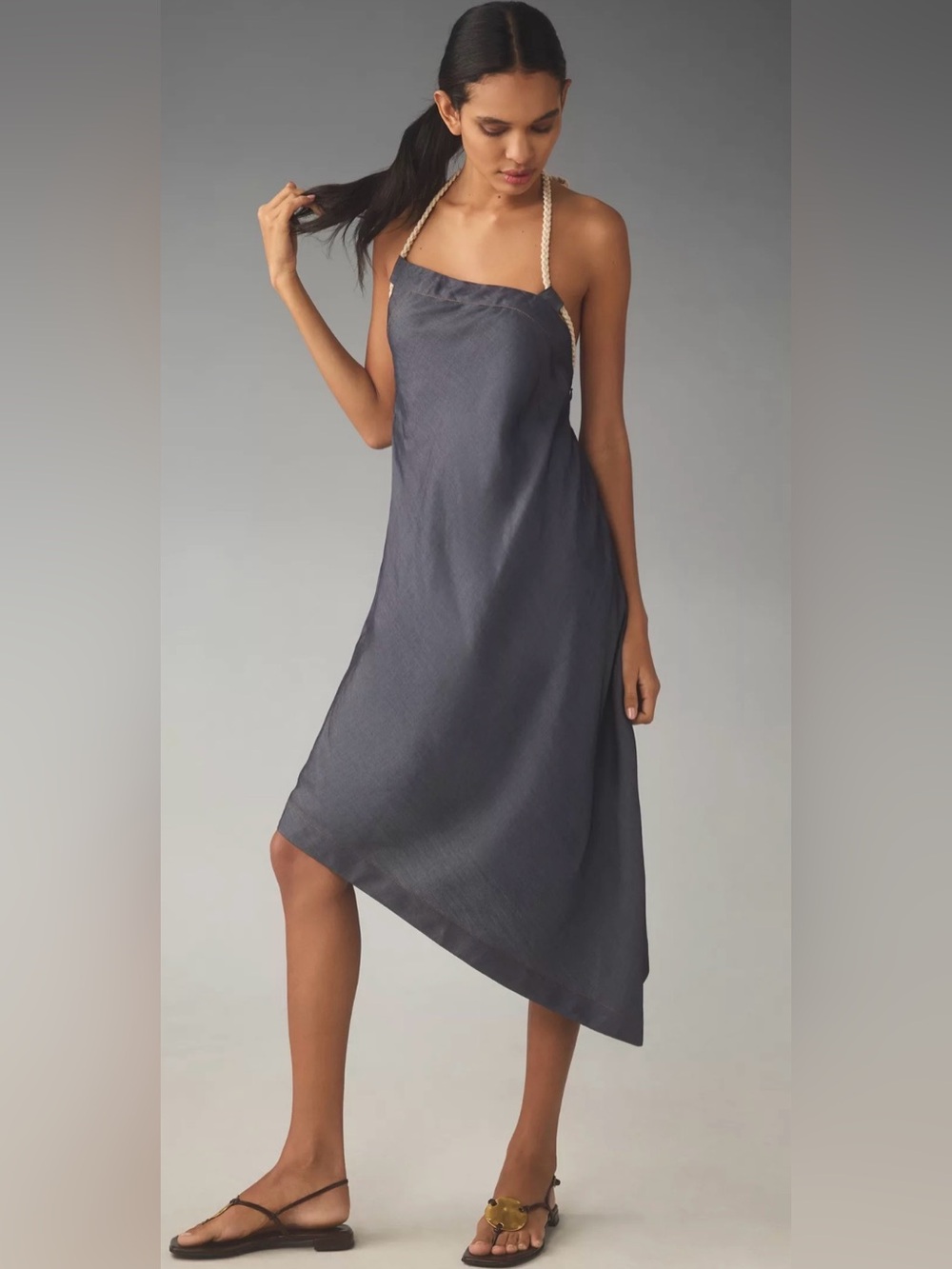 Let Me Be Asymmetric Halter Slip Dress in Charcoal Gray - Size XL